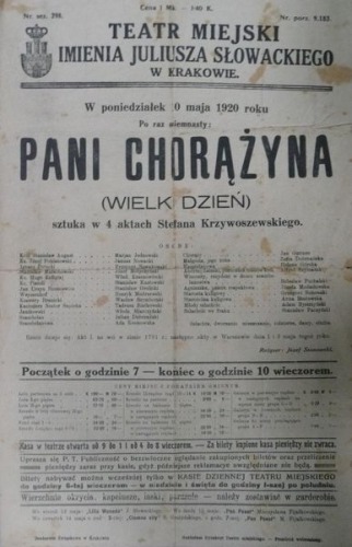 1920-Teatr im.J.Słowackiego,Kraków: Pani Chorążyna